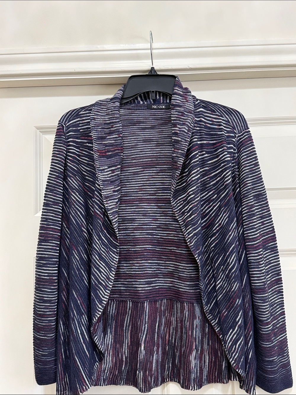NIC+ZOE Navy, red-white and blue Multi-Stripe Open-Front cardigan Size M